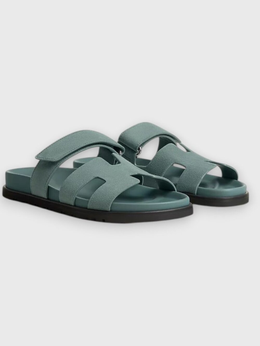 Hermes Chypre sandals bleu tonnerre shoes suede size 37 7